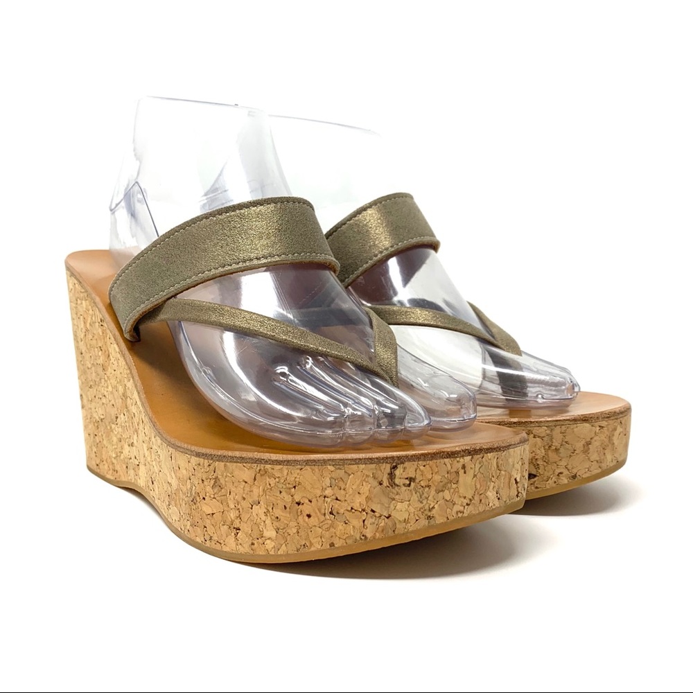 K Jacques Saturnin Leather Thong Cork Wedge Sandal